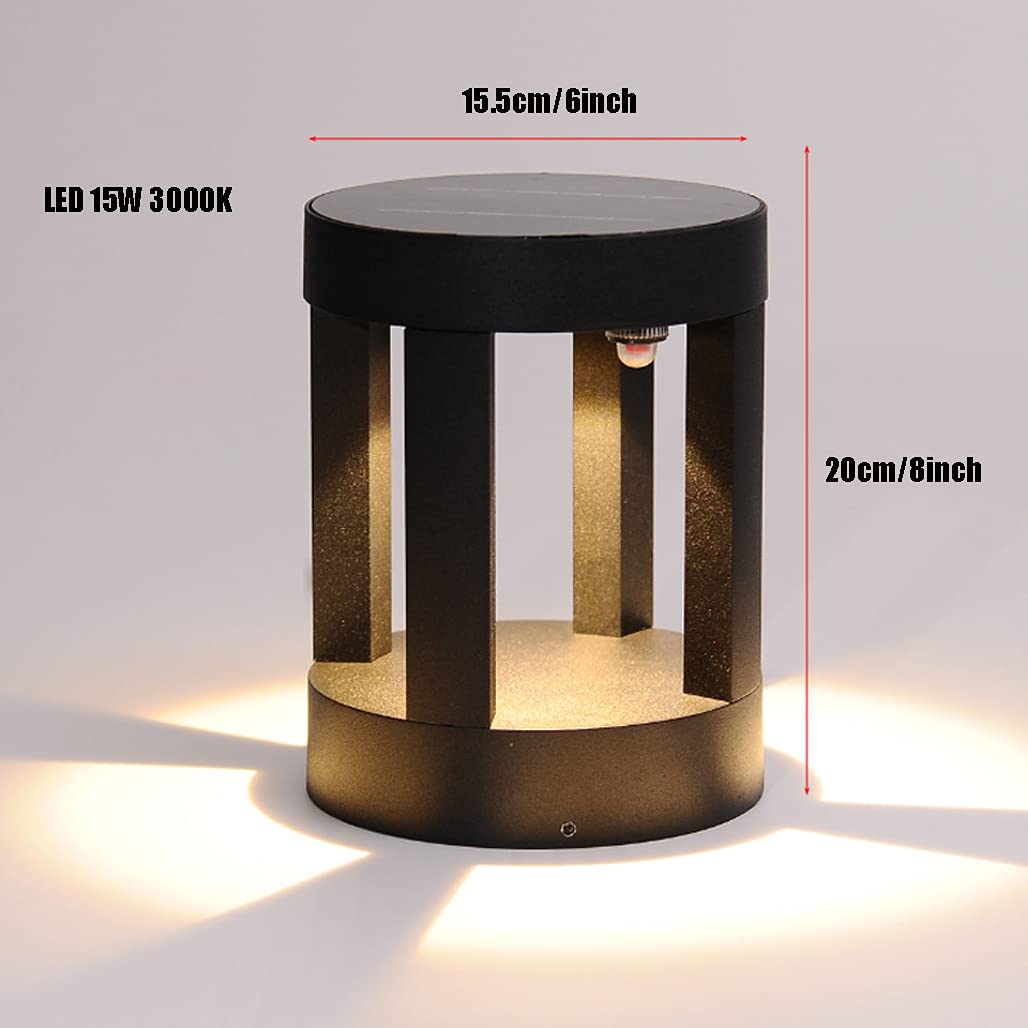 Zewnętrzna lampa solarna LED 15 W z czujnikiem zmierzchu, antracytowa lampa ogrodowa, wodoszczelność IP65, aluminiowa lampa solarna, H20 cm, oświetlenie dróg, 3000 K, ciepła biel, 1200 lm