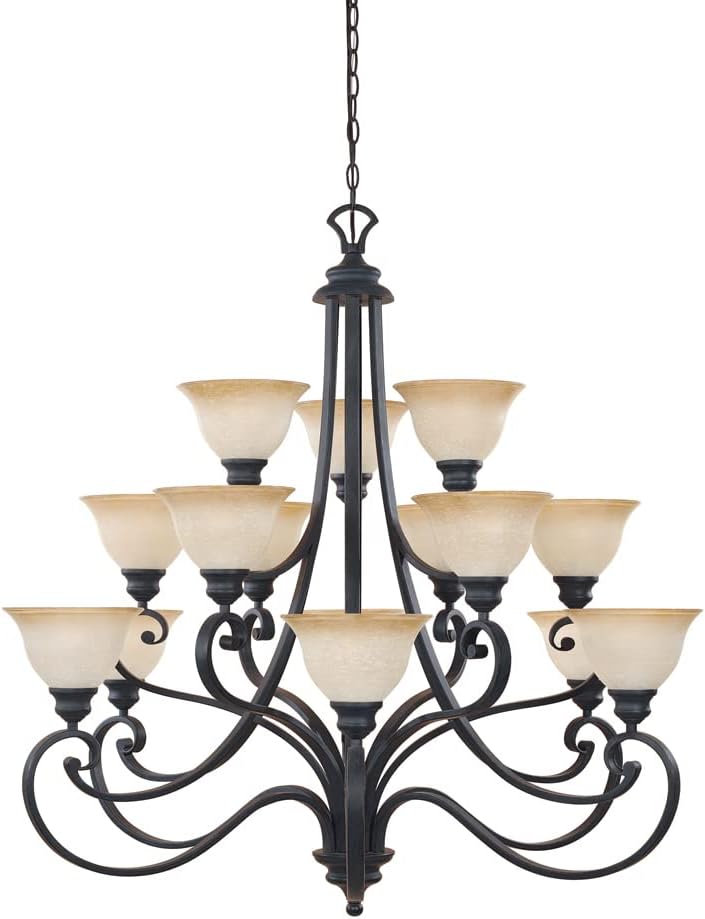 Designers Fountain 961815-NI 39.5in H Barcelona 15-Light Chandelier, Natural Iron
