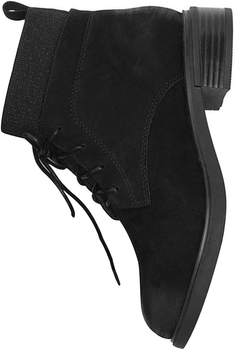 YDN Women Round Toe Comfort Ankle Boots Stacked Chunky Low Heel Combat Booties Slip Resistant Lace Up Fall Winter Shoes Burnishing Cap Toe Size 4-15 US