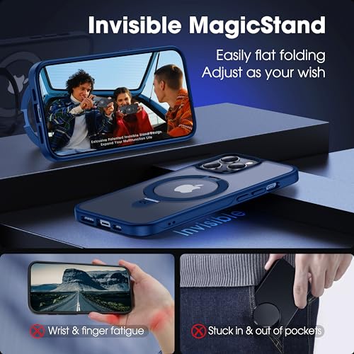 Image of CASEKOO Designed Case for 14 Pro Max with Magnetic Invisible Stand [Military Drop Protection] [Compatible with MagSafe] Shockproof Slim Translucent Matte Promax Case 6.7 Inch, Blue