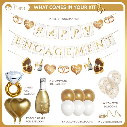 Pirese Happy Engagement Banner, Just Engaged Banner, Happy Engagement Decorations | Just Engaged Decorations | Almost Married Sign | Congratulations Wedding Decor Sign with Balloons