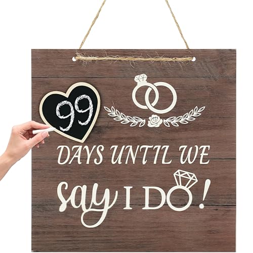 Mepase Wedding Countdown Engagement Gift Chalkboard Sign for Couples Wooden Wedding Countdown Plaque Sign Decorative Hanging Ornaments Erasable Blackboard Chalkboard