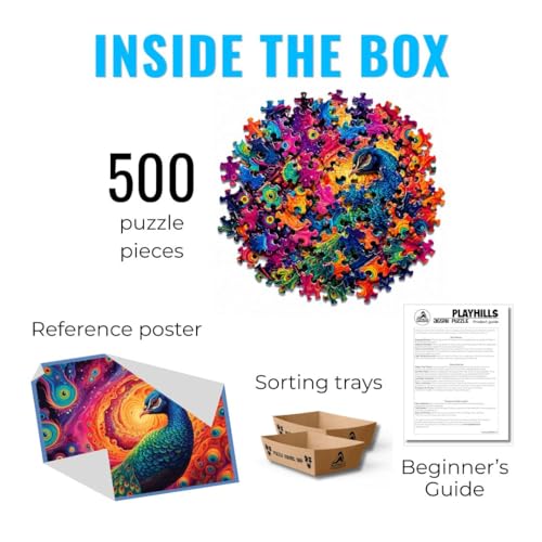 Image of The Precious Peacock | 500 Piece Wooden Jigsaw Puzzle for Teens & Adults | Spirit Animal Series | Digital Detox & Stress Relief, Mindful, Screen-Free Family Fun & Gift Ready Box