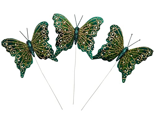 Set of 12 Glitter Monarch Feather Butterflies on Wire for