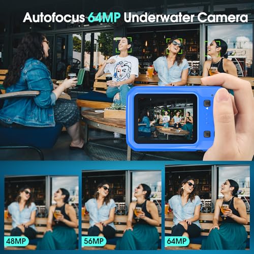 Image of 64MP 4K Underwater Digital Camera, 16FT Waterproof Compact Camera with Autofocus, 16X Zoom HD IPS Display & Fill Light, Includes 32GB Memory Card