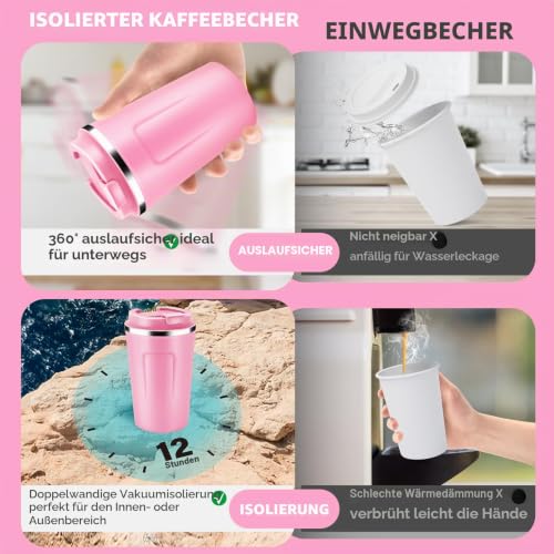 Volhoply 360ml doppelwandiger vakuumisolierter Reise-Thermobecher, 18/8 (304) Edelstahl-Kaffeebecher to go mit Klappdeckel… – Ansicht 3