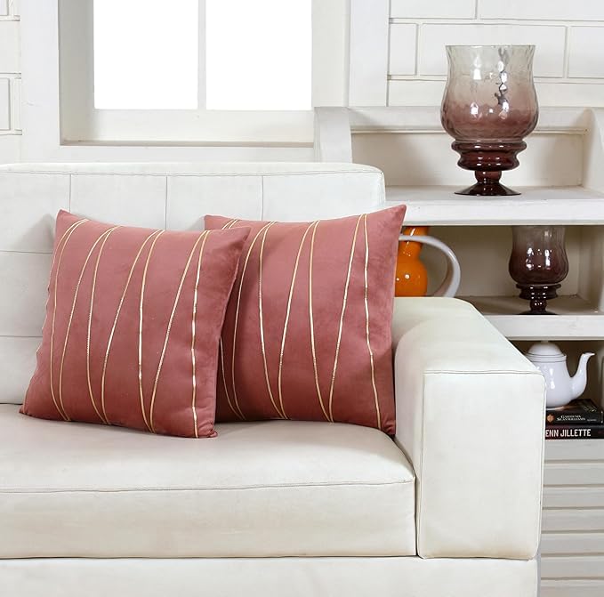 Image of Amazon Brand - Umi Gold Leather Striped Pack of 2 Throw Pillow Covers Velvet Decorative Cushion Covers Cases for Sofa Bedroom Livingroom Car 24 x 24 in Blush Color