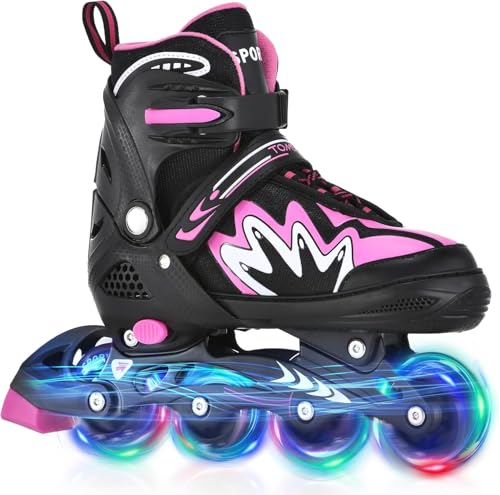 TOMSHOO Patins à roulettes, Rollers en Ligne avec 4 Tailles Réglables, Roues LED, Plusieurs Options de Taille, pour Enfants, Garçons et Filles