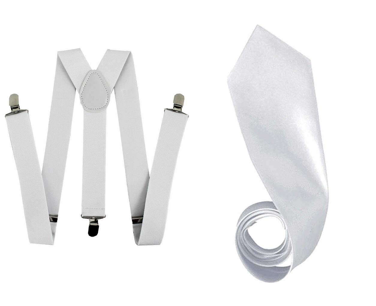 Golden Beads MEN GANGSTER HAT TIE BRACES SET FELT TRILBY AL CAPONE 1920's FANCY DRESS (White, W.Braces+W.Tie)