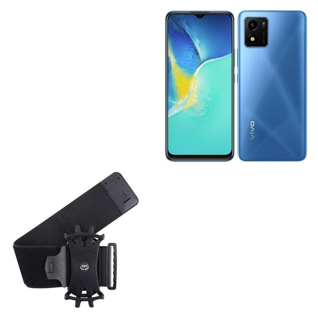 BoxWave Holster Compatible with vivo Y01 - ActiveStretch Sport Armband, Adjustable Armband for Workout and Running - Jet Black