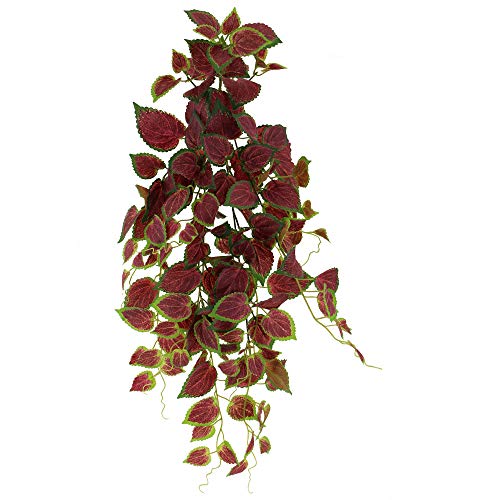 Unique Forest Arts Artificial Wall Hanging Ivy Plants,Faux Plastic Leaves Bushes Artificial Hanging Plants Green Plastic Scindapsus Leaves Fake Ivy Vine Bushes (Set of 3) (Purple Perilla Bush)