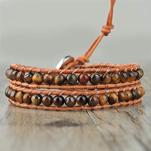 Image of KELITCH Natural Agate Onyx 2 Wrap Bracelets Handmade Leather Strand Bracelets Fashion Jewelry
