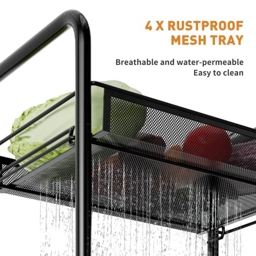 Dmplus 4-Tier Metal Rolling Cart On Wheels With Baskets, Easy Carry And Assemble Multifunction Utility Cart With Practical Bucket And Hooks, Black Mrc01B #TOP4