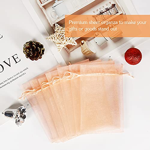 Image of HRX Package 100pcs Blush Peach Organza Bags, 4 x 6 inch Mesh Jewelry Drawstring Bag Small Gift Pouches for Wedding Candy Party Favor