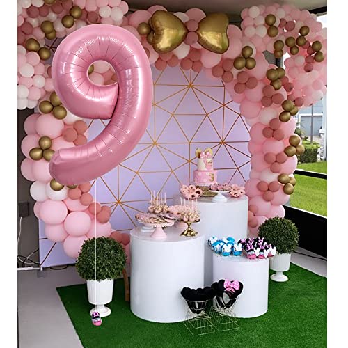 Image of TONIFUL 40 Inch Light Pink Large Numbers 0-9, Number 9 Digital Helium Balloon, Pink Foil Mylar Big Number Pastel for Birthday Party Anniversary Supplies Decorations