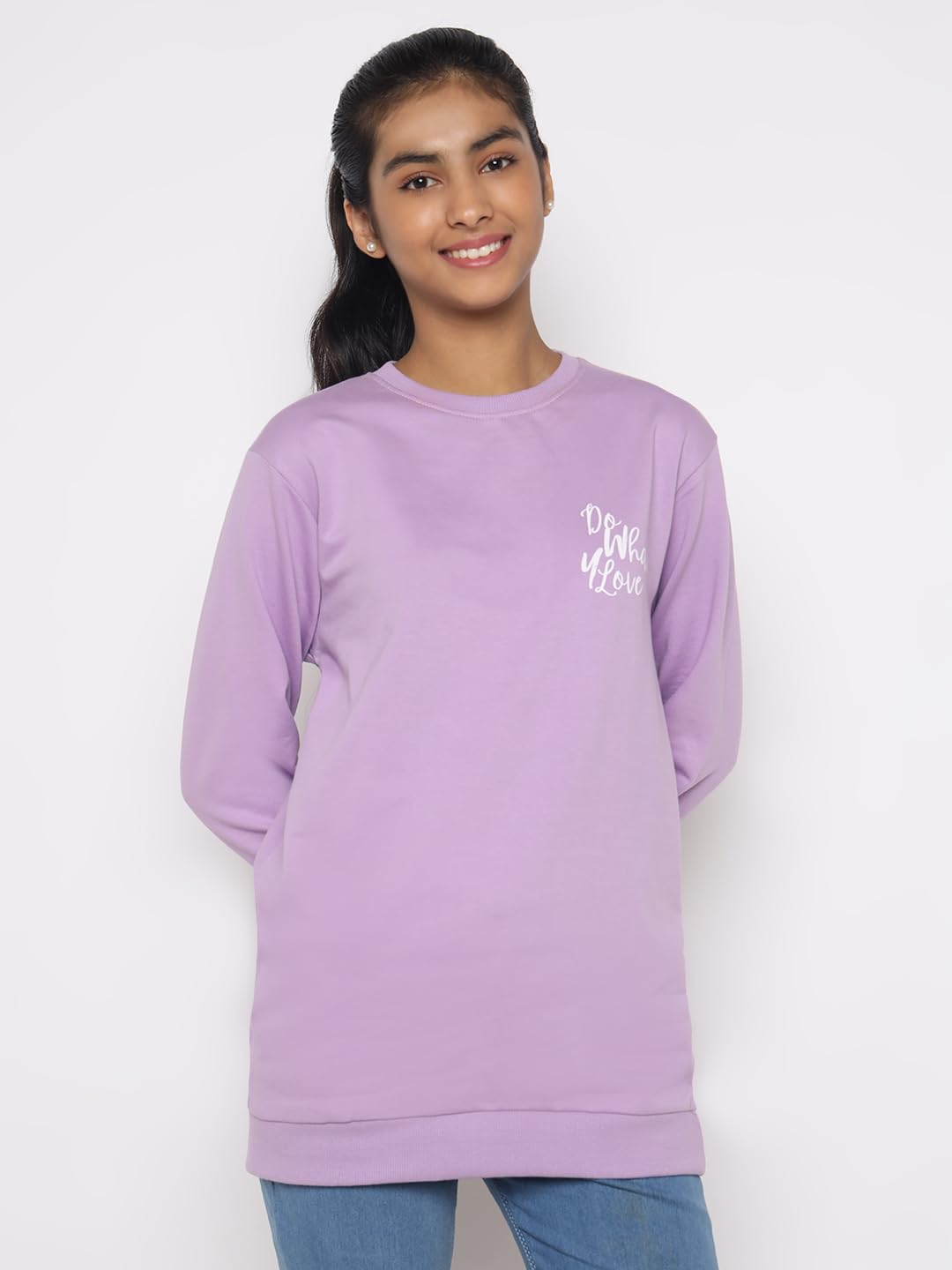 TotzTouch Cotton Girls Round Neck Sweatshirt Winter Wear T-Shirt Graphic Printed Regular Fit Korean Style Purple | Pink | Blue 1 Pack Age 3 to 15Years (Pack Contains Only T-Shirt) 3