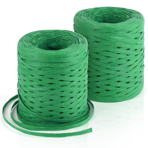 Image of BEVTEE 436 Yards Raffia Yarn for Crochet, Packing Paper Twine 2 Rolls Green | Paper Ribbon for Wrapping Christmas Crafts DIY Decoration, Easy to Tie, Perfect for Basket Weaving Supplies