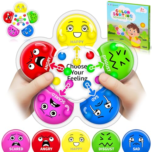 KidSquare Color Sorting Sensory Toys for Kids with Autism, Autistic 5-7, Gifts for Kids, Feelings Wheel Social Emotional Learning Activities, Fine Motor Skills Calming Fidget Toys, Ages 3+