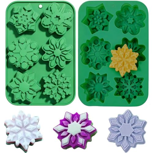 Snowflake Silicone Molds 2Pcs Christmas Chocolate Snowflake Mold for Xmas Holiday Cake Cookie Soap Muffin Jelly Ice Cube Making Winter Party Home Decorations