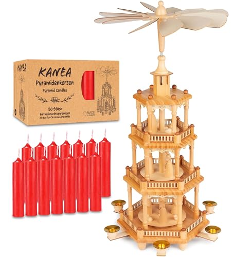 BRUBAKER Weihnachtspyramide aus Holz inkl. 50er Pack Pyramidenkerzen...