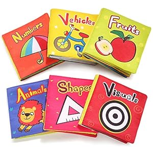 TOP BRIGHT Babyboekjes vanaf 6 Maanden – Stoffen Boeken voor Baby’s – Baby Knisper Voelboekje, 6 Stuks – Waterdicht…