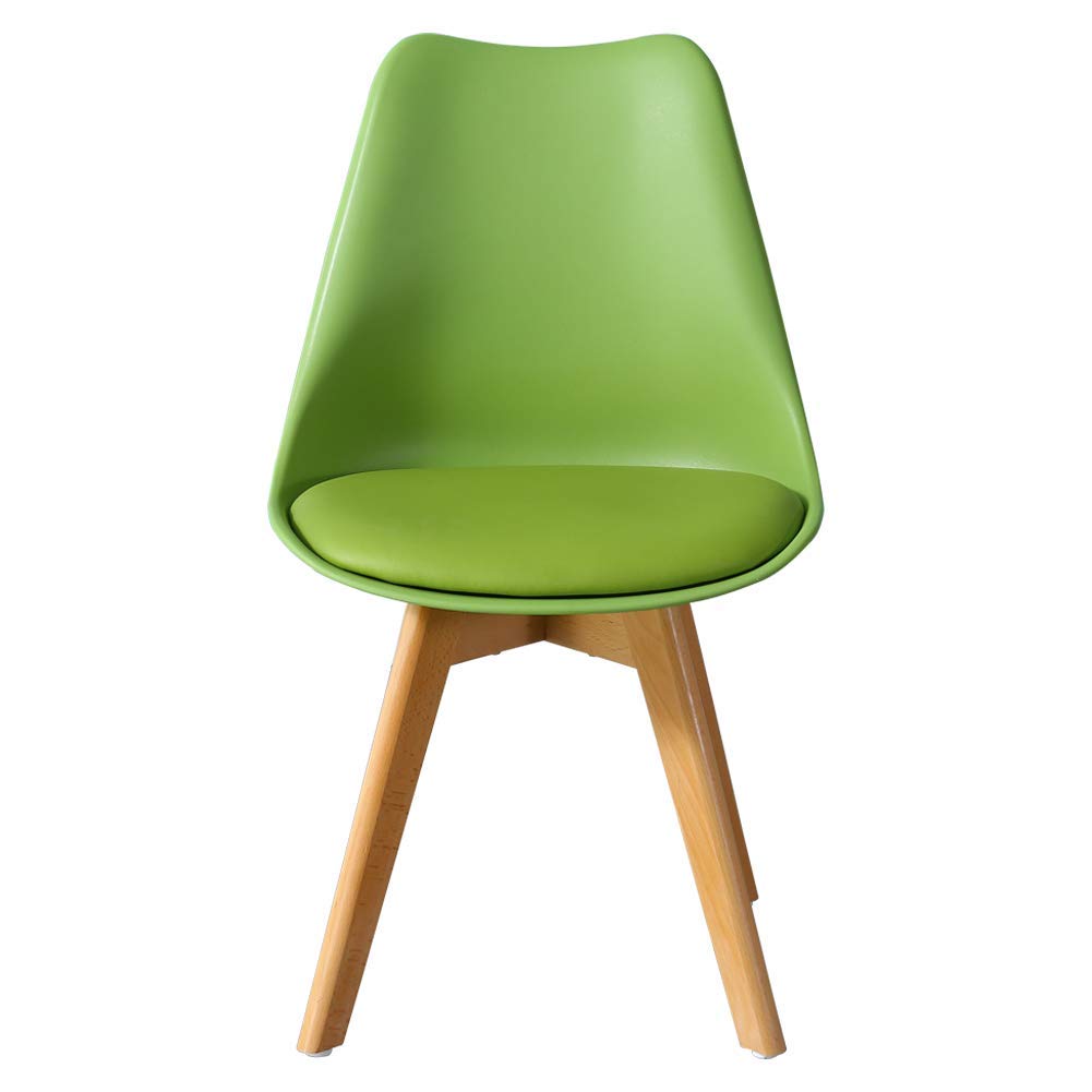 D&S Padded Chair Plastic Wood Retro Dining Chairs White Black Grey Red Yellow Blue (Green, 4)
