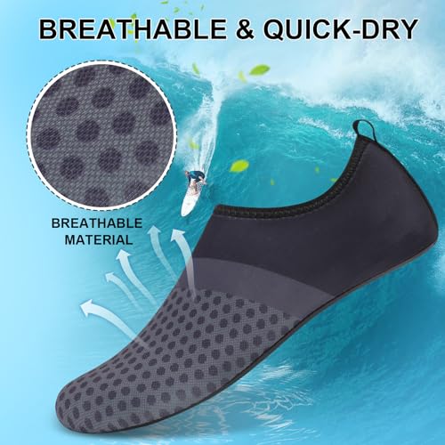 Mens Womens Water Shoes Quick Dry Barefoot Shoes Non-Slip Aqua Socks for Beach Swim Dark Grey Splicing4