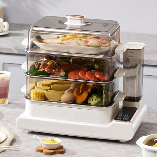 Vapor Para Alimentos De Tres Capas 24l 1500w, Con Reserva De 24 H, 10 Modos De Vapores De Vegetales De Calefacción Rápida, Para Verduras, Carnes, Arroz