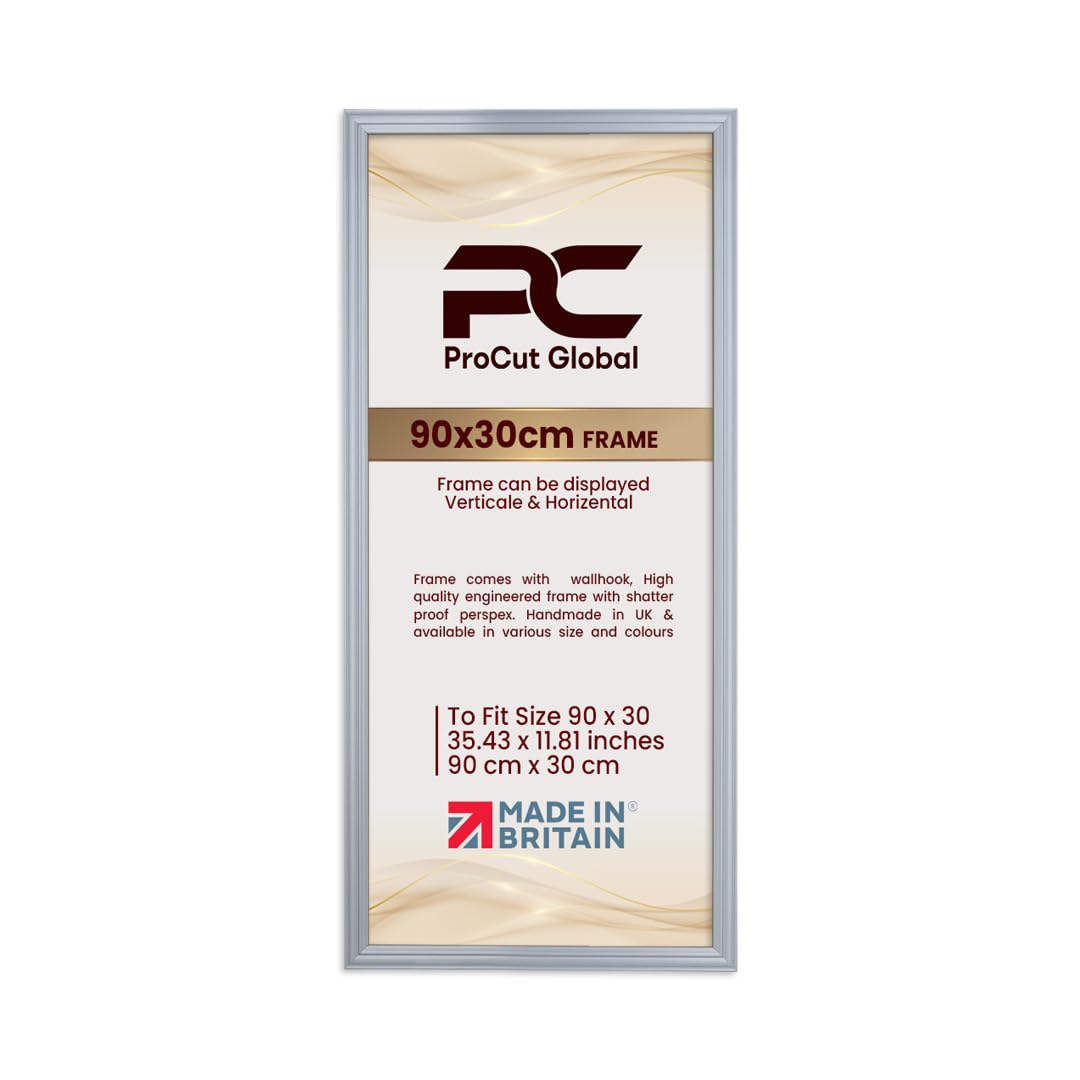Procut Global 90x30CM Silver Picture Frames - Classic Wooden Photo Frame with Shatterproof Perspex for Wall or Tabletop - Perfect for Posters, Certificates & Prints - Sizes & Colors Available โ image 1