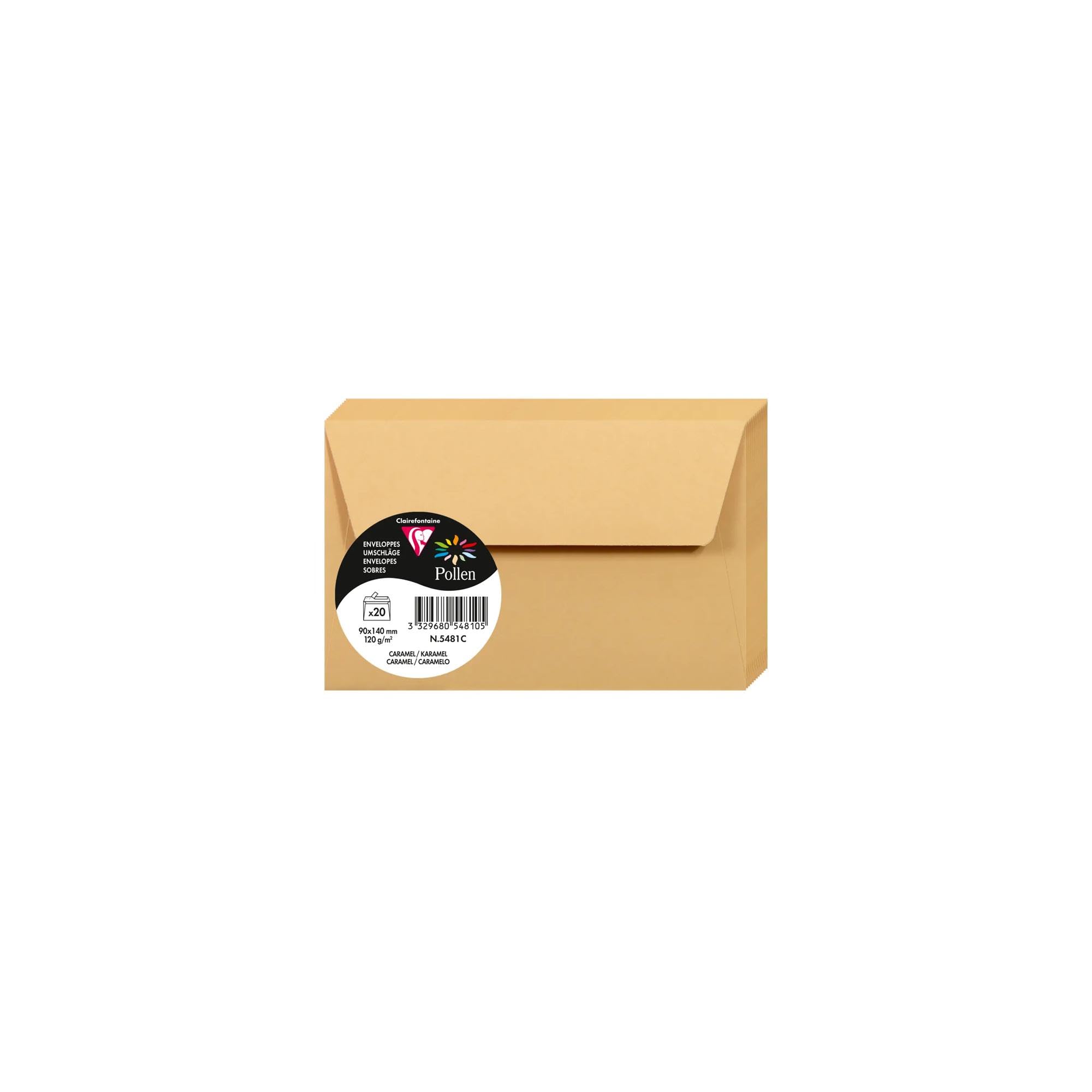 Clairefontaine 5481C Pack of 20 Self-Adhesive Envelopes Format 9x14cm 120g/m² Colour Caramel Invitation Events and Correspondence Range Pollen Premium Paper