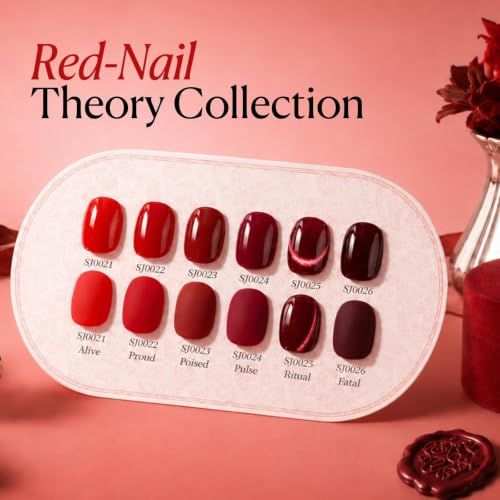 Image of AZUREBEAUTY HEMA-FREE 15ML Red Gel Polish Set, 6 Colors Same Color Bottles