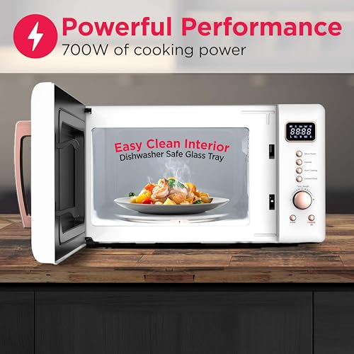 Frigidaire, 0.7 Cu. Ft. Retro Countertop Microwave Oven, 700W Compact Microwave with 8 Auto Cook Menus, Auto Defrost, 5 Power Levels, LED Display, Glass Turntable, White-RoseGold - Image 5