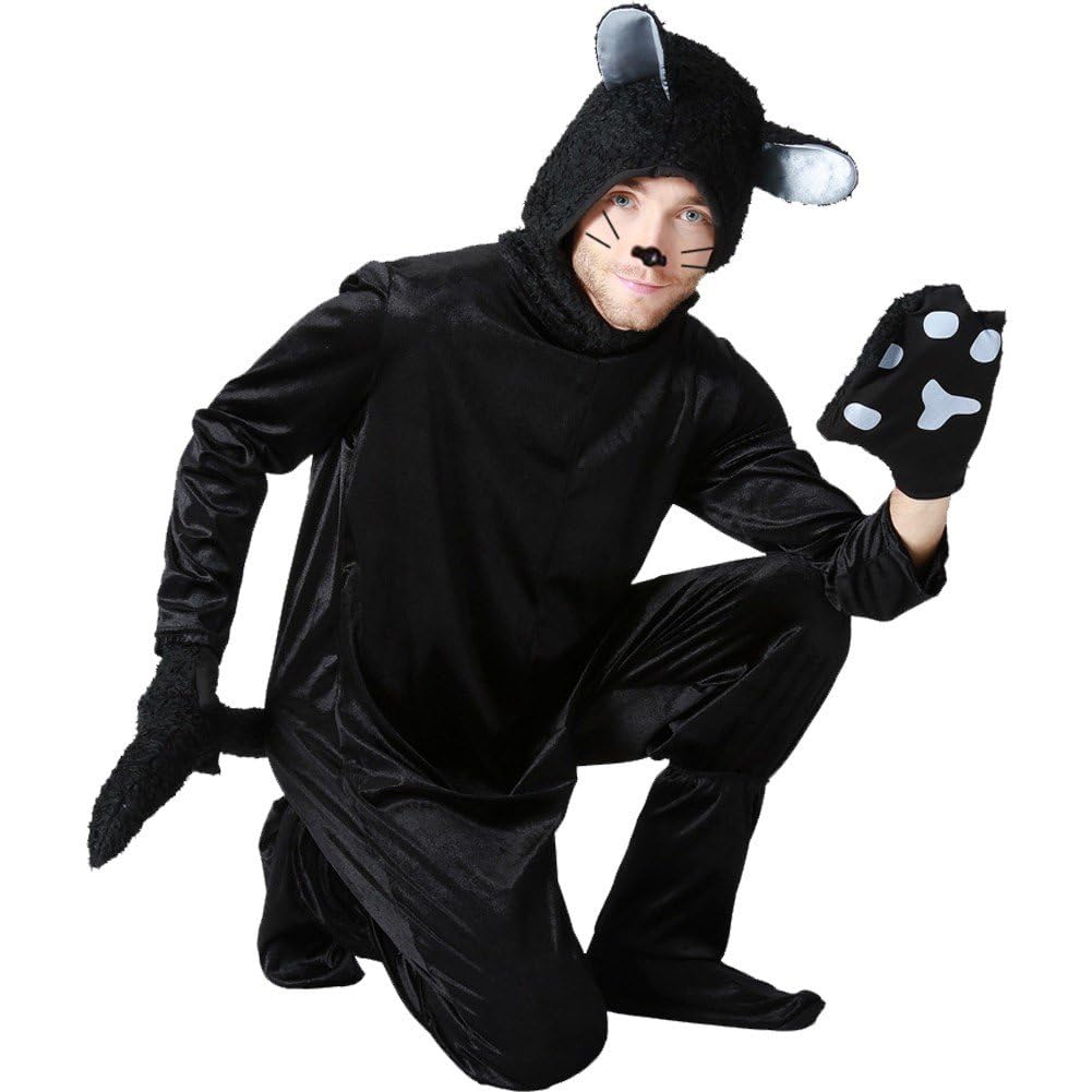 Kostium czarnego kota dla dorosłych, zabawny kombinezon na Halloween, Boże Narodzenie, cosplay, kostium, przebranie dla kobiet, mężczyzn