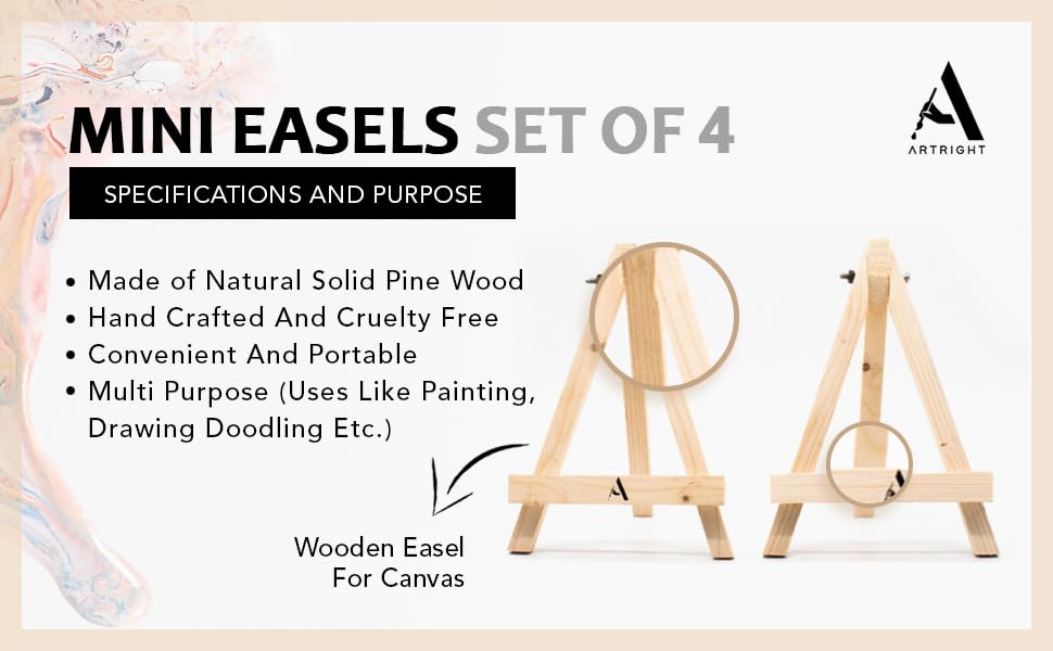 Image of Wooden Mini Easel Stand 10 inch for Painting & Display Purposes (Set of 4) - Small Handmade 10 Inch Canvas Stand for Painting, Presentations and Display Purposes