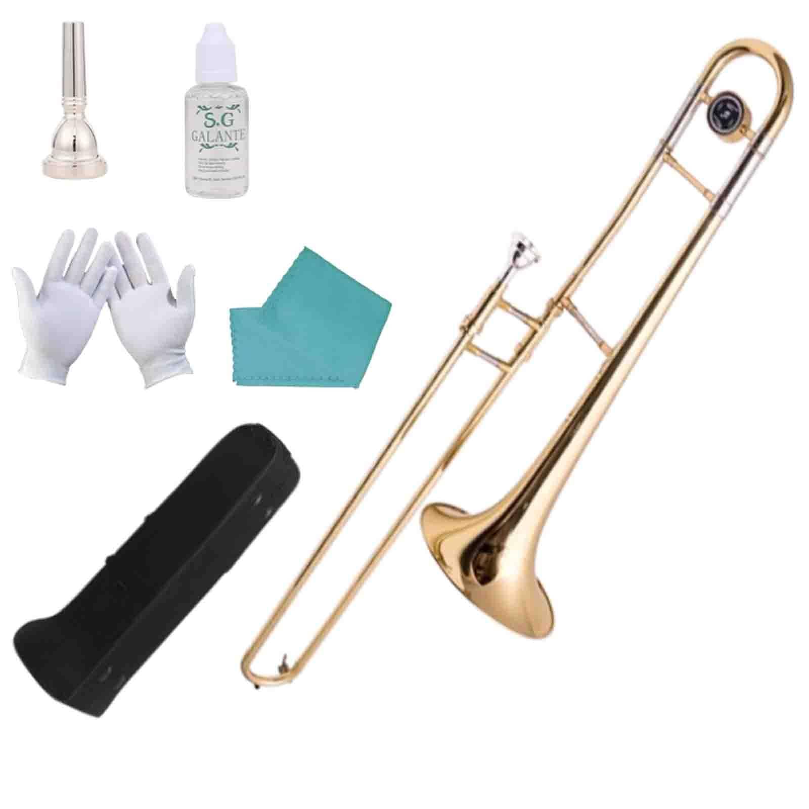 Classic Trombón alto para principiantes,en tonalidad de mi bemol y si bemol, instrumento de metal lacado,trombón alto en mi bemol,Incluye estuche, boquilla, guantes y paño de limpieza