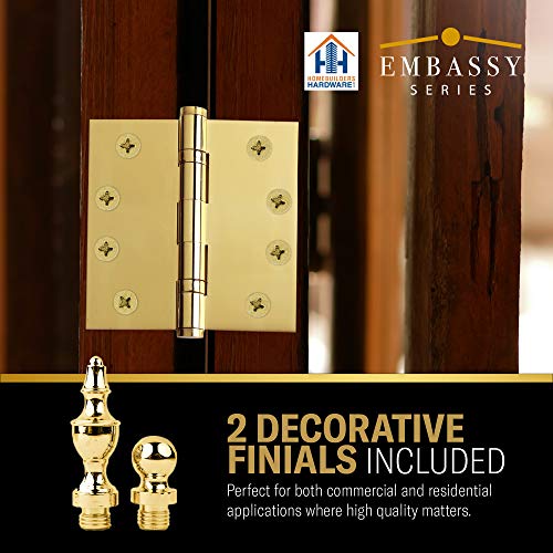 Embassy Door Hinge Solid Brass - 3.5 X 3.5 Inch, Heavy Duty, Polished Brass, Ball Bearings, Rust Resistant Stainless Steel Pin, Architectural Designer Grade, Home Improvement, 3 Pack #TOP4