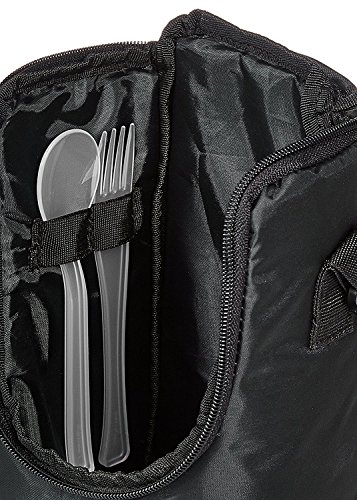 Image of Amazon Brand - Solimo Stainless Steel Lunch Box Set with Bag, 300ml, 11cm Diameter, 4-Pieces, Red Lid