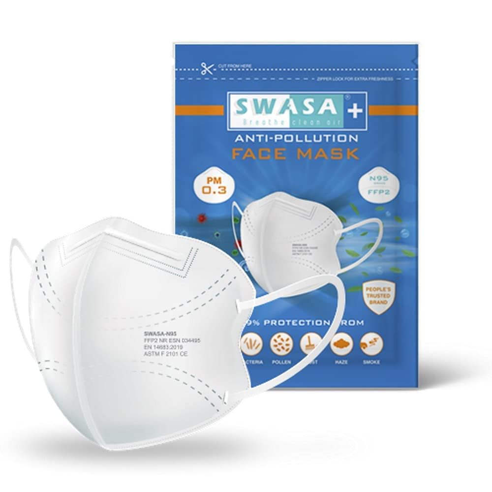 SWASA Plus N95 Face Mask - PM0.3 Nanofiber, Reusable, FFP2 Class Protection (20, White)
