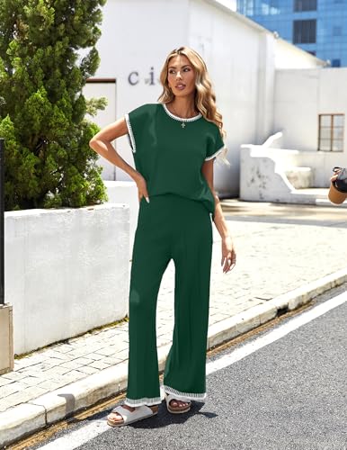 Image of Ekouaer Womens Matching Sets Knit Sweater Sets 2 Pieces Lounge Set | Pullover Tops Wide Legs Pants Casual Outfits