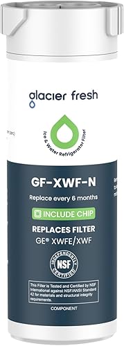 GLACIER FRESH Filtro de agua compatible con XWFE (chip integrado), repuesto para GE XWFE, XWF Filtro de agua para refrigerador NSFANSI 42,