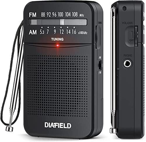 DIAFIELD Small Am/FM Portable Radio with Speaker and Earphone-Jack Mini Radio Works with 2 AA Batteries (not Included) Excellent Signal