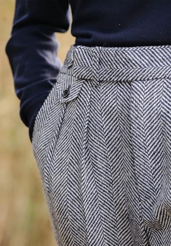 Men's Vintage Herringbone Tweed Pant High Waisted Dress Straight Trousers4