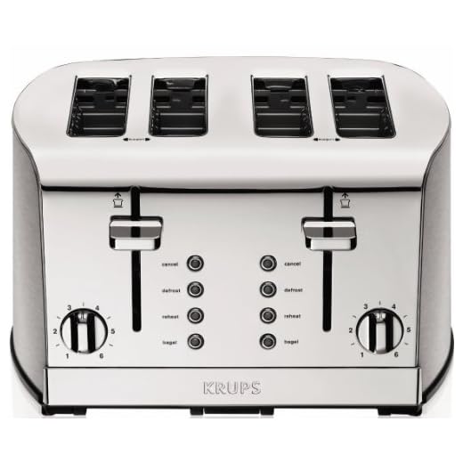 KRUPS KH734D Breakfast Set 4-Slot Toaster with Brushed and Chrome Stainless Steel Housing, 4-Slices with Dual Independent Control Panel, Silver