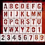 OOTSR 36er Halloween Schablonen-Set, 12.7x17.8cm Buchstaben & Zahlen in Blut-Drip-Schrift Stencil, Wiederverwendbare Alphabet Vorlagen für DIY Halloween Deko Schilder Poster