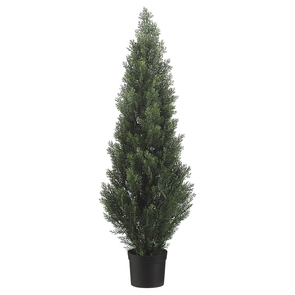 4' UV-Resistant Outdoor Artificial Cedar Cone-Shaped Topiary Tree w/Pot -Green