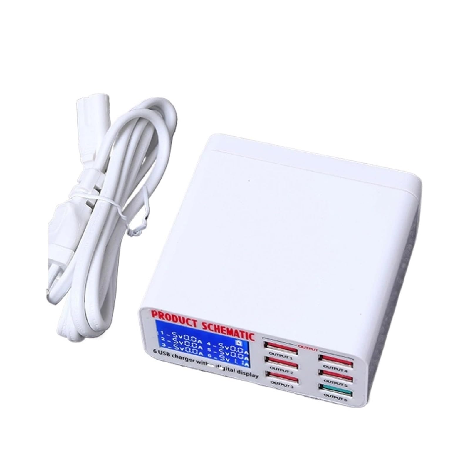 6 Cargador USB HUB Rápido Puertos Multipuertos Estación De Carga Pantalla LED For Teléfonos Inteligentes Capacidad De Carga RáPida
