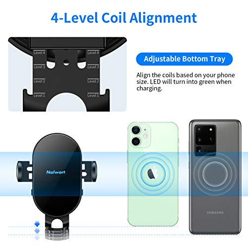 Nalwort Wireless Car Charger Auto Clamping with Air Vent and Dashboard Mount 15W Qi Fast Charge Wireless Car Charger Mount Compatible for iPhone 12/12 Pro Max/11, Samsung S20/S10/S9, Note 20 and More