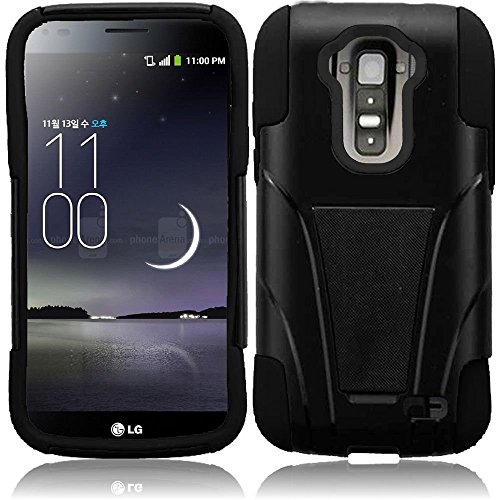 Lg G Flex Black/Black T Kickstand Hybrid Cover Hard Gel Case + Free Screen Protector from [ACCESSORY ARENA]