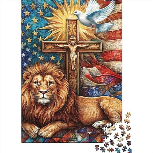 Puzzle de 1000 piezas para adultos con diseño de león y cruz religiosa de 70x50 cm