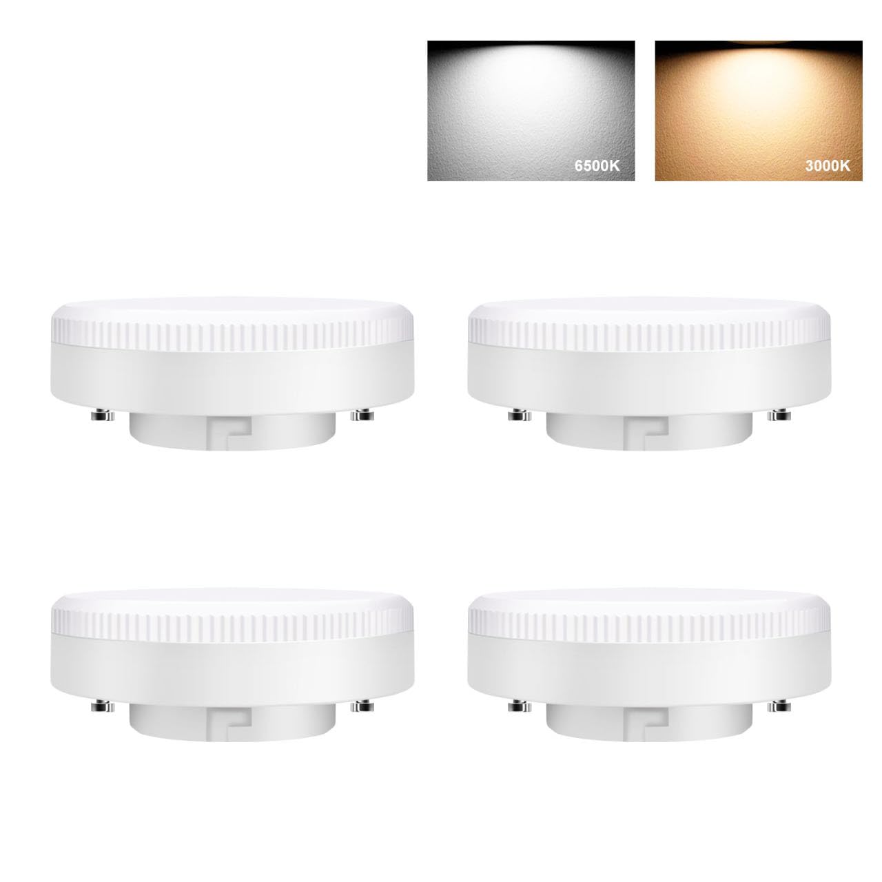EXTRASTAR GX53 9W 6500K LED Bulb, Replaces 61W Halogen Lamp, GX53 LED Recessed Spotlight for Cabinet Lighting, 120°, 820LM, AC 220V, Non-Dimmable, Warm White, Pack of 4